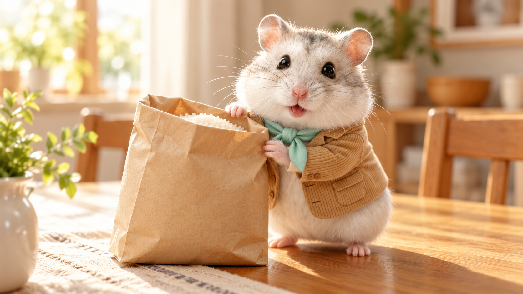 ふるさと納税の返礼品として届いたお米を喜んで確認する記者A